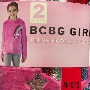 Girls BCBG super soft PLUSH Hoodie and Leggings. Pink &Gray. Size: Medium 10-12